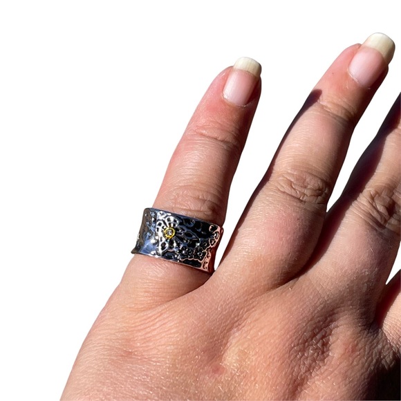 ARTISAN HANDMADE SILVER TONE METALWORK BUTTERFLY CHERRY BLOSSOM RING - Picture 3 of 9